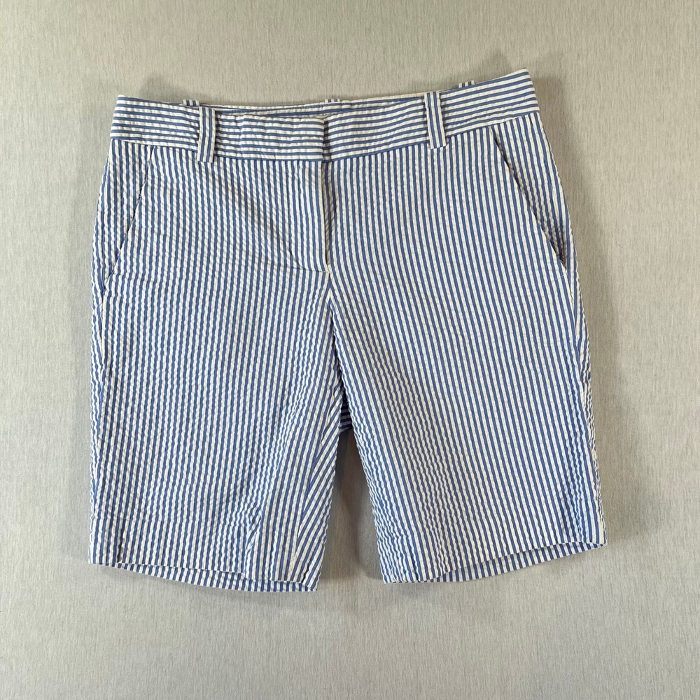 J Crew Seersucker Shorts Womens 0 Blue White Striped Chino Preppy Cotton 8.5 Ins